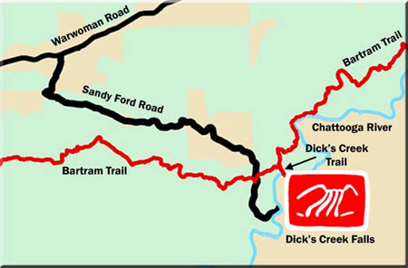 Dick's Creek Falls Waterfall Map