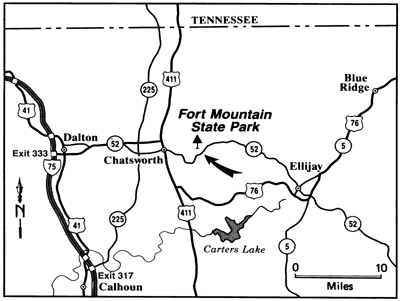 Map to Fort Mountain State Park in Chatsworth, Georgia