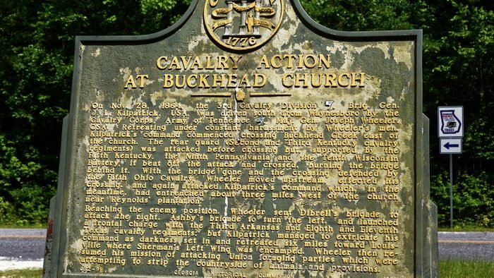 Georgia historical marker for the cavalry actions of Sherman's March near Waynesboro and Buckhead Creek