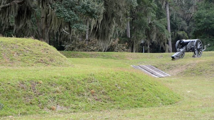 A cannon on the earthworks at Fort McAllister State Historic Park, Georgia