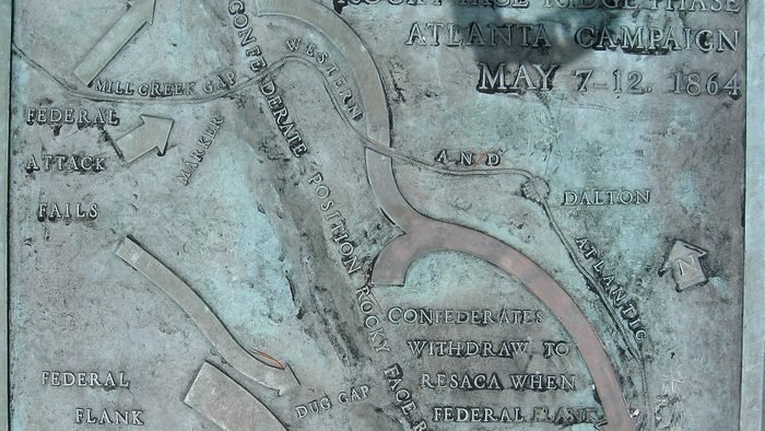 The Mill Creek Gap historical marker at Rocky Face Ridge, Georgia