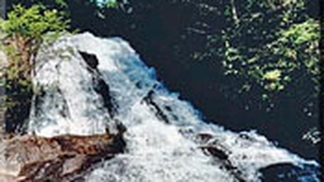 Dick's Creek Falls dropping over granite ledges toward the Chattooga River, Rabun County, Georgia