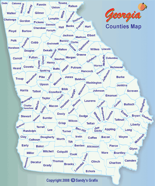 State Of Ga County Map Georgia Counties Map